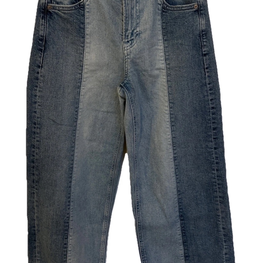 Gap Jeans Women Hi-Rise Stride Wide Leg Ankle 2-Tone Raw Hem Denim Pants 27x23”